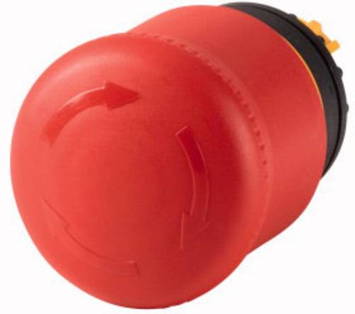 Das Bild zeigt den Eaton M22-PVT Not-Halt-Pilzdrucktaster. Der rote Taster mit seinem charakteristischen pilzförmigen Knopf dient als Sicherheitsschalter zum schnellen Abschalten von Maschinen und Anlagen im Notfall. Er kann aufgrund seiner Schutzklassen IP67 und IP69 in verschiedensten Industrieumgebungen eingesetzt werden. Der Taster ist vorne im Bild fokussiert, der Hintergrund ist ausgeblendet, um die Aufmerksamkeit auf das Produkt zu lenken.