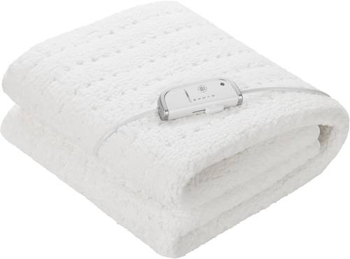 Das Bild zeigt ein gefaltetes Medisana HU 672 Wärmeunterbett in Weiß mit einem angebrachten Regelgerät. Das Wärmeunterbett ist dabei als Heizdecke für das Bett konzipiert, um für Wärme beim Schlafen oder Ruhen zu sorgen.