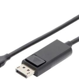 Das Bild zeigt den Digitus USB-C zu HDMI Adapterkabel 2m in Schwarz. Der Adapter verfügt über einen USB-C-Stecker an einem Ende und einen HDMI-Stecker am anderen Ende, wodurch eine Verbindung zwischen einem USB-C-fähigen Gerät und einem HDMI-Display ermöglicht wird. Das Kabel ist für die Übertragung von Audio- und Videosignalen konzipiert.