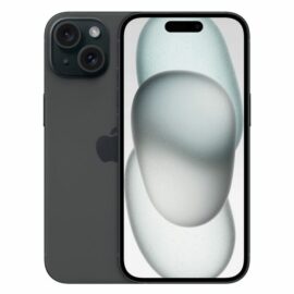 Apple iPhone 15 mit 512 GB in Schwarz, Vorder- und Rückansicht, mit Dual-Kamera-System und OLED-Display.