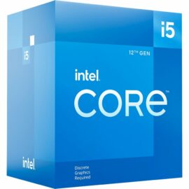 Das Bild zeigt einen Intel Core i5-12400F-Prozessor in seiner Produktverpackung. Die Verpackung ist überwiegend blau und trägt das Intel Core i5-Logo sowie die Bezeichnung "12th GEN", was auf die Prozessorgeneration hinweist. Außerdem ist der Hinweis "Discrete Graphics Required" zu sehen, was bedeutet, dass für die Nutzung des Prozessors eine separate Grafikkarte benötigt wird. Der Zweck des Bildes ist es, den Prozessor und seine Verpackung als Produkt zu präsentieren.