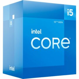 Das Bild zeigt die Verpackung des Intel Core i5-12400 Prozessors aus der 12. Generation. Es ist eine blaue Box mit dem Intel- und Core i5-Branding sowie dem Hinweis auf die Generation der CPU. Der Zweck dieses Bildes ist es, den Prozessor als Produkt visuell darzustellen, oft im Rahmen einer Produktbesprechung oder -bewertung.