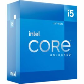 Das Bild zeigt eine Verpackung des Intel Core i5-12600KF Prozessors der 12. Generation. Auf der blauen Box sind das Intel-Logo und die Bezeichnung "CORE i5" prominent sichtbar. Unter dem Logo steht "12th GEN", was auf die Generation des Prozessors hinweist, und darunter findet sich die Aufschrift "UNLOCKED", was bedeutet, dass dieser Prozessor übertaktet werden kann. Die Abbildung dient hauptsächlich dazu, das Produkt und dessen Verpackung für potentielle Käufer visuell darzustellen.
