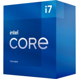 Das Bild zeigt die Verpackung des Intel Core i7-11700 Prozessor aus der 11. Generation. Auf der blauen Box ist das Intel Core i7 Logo prominient dargestellt, und darunter ist der Hinweis auf die zugehörige 11. Generation (11TH GEN) angegeben. Das Bild dient dazu, das Produkt und dessen Markenidentität zu präsentieren.