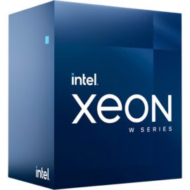 Das Bild zeigt die Verpackung des Intel® Xeon® W-Series Prozessors, speziell markiert als Teil der W7-Serie, wodurch der Prozessormodell Intel® Xeon® W7-3465X impliziert wird. Die Verpackung ist blau mit dem großen, weiß gestalteten Intel-Logo und dem Xeon-Schriftzug. Der Zweck des Bildes ist die Darstellung des Produktdesigns der Verpackung für Kunden und Interessenten, um die Markenidentität des Intel Xeon Prozessors für Workstations und Server hervorzuheben.