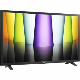 Das Bild zeigt einen LG LED-Fernseher, Modell 32LQ63006LA. Der Fernseher ist frontal abgebildet und eingeschaltet, auf dem Bildschirm ist eine farbenfrohe Darstellung zu sehen, die die Farbdarstellung und Bildqualität des Fernsehers hervorhebt. Der Fernseher steht auf einem einfachen, schwarzen Standfuß und hat einen schmalen Rahmen. Dieses Bild dient dazu, das Aussehen und Design des Smart-TVs sowie die Bildqualität zu veranschaulichen. Der Produkttitel '32LQ63006LA | LED-Fernseher von LG' ist im Bildtitel enthalten und gibt den genauen Produktnamen an.