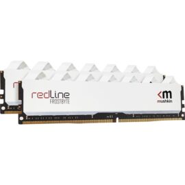 Das Bild zeigt zwei RAM-Module des Typs Mushkin Redline 16 GB DDR4-3200 Dual-Kit Arbeitsspeicher. Diese Module werden zur Erweiterung des Arbeitsspeichers in Computern verwendet und sind mit einem weißen Heatspreader ausgestattet, der mit dem Redline-Logo und dem Mushkin-Branding versehen ist.
