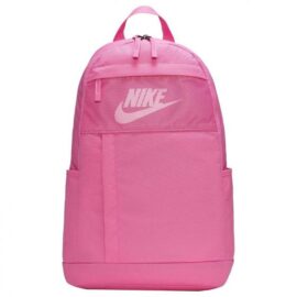 Das Bild zeigt den Nike LBR 20 Rucksack in der Farbe Rosa. Der Rucksack verfügt über ein großes Hauptfach und eine Fronttasche mit Netz. Eine weiße Nike-Logo Grafik ziert die Vorderseite des Rucksacks. Der Zweck des Bildes ist es, das Design und die Farbe des Produkts für potentielle Käufer darzustellen.
