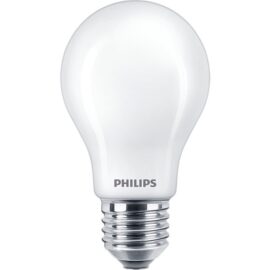 Das Bild zeigt eine Philips LEDClassic SceneSwitch 60W A60 E27 WW FRND LED-Lampe. Die Lampe hat die klassische Glühbirnenform mit einem E27-Schraubsockel, ist weiß und trägt das Philips-Logo. Der Zweck des Bildes ist es, das Design und die Form der LED-Lampe zu präsentieren, damit Kunden sie leicht identifizieren und ihre Erscheinung mit der gewünschten Anwendung vergleichen können.
