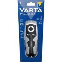 Das Bild zeigt eine Varta Dynamo Light LED Taschenlampe in ihrer Originalverpackung. Die Verpackung weist die Markenfarben von Varta auf und liefert Informationen über die Leuchtweite und Leuchtdauer der Taschenlampe. Der Zweck des Bildes ist es, das Produkt für potenzielle Käufer sichtbar und erkennbar zu präsentieren.